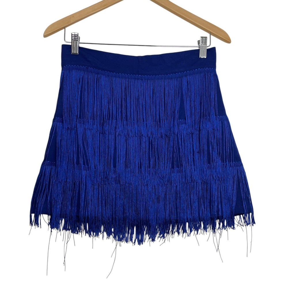 WFFS Royal Blue Tiered Fringe Mini‎ Skirt Large Bodycon Festival Party